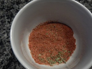 Spice rub at the ready for the blackened tilapia. Oregano and lemon thyme from my garden! Substituted chili powder for cayenne.